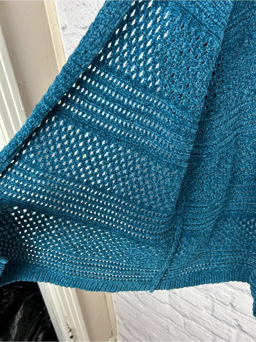 Lane Bryant Open Knit Chenille Cardigan Teal Blue Sparkle 22/24 Plus Size